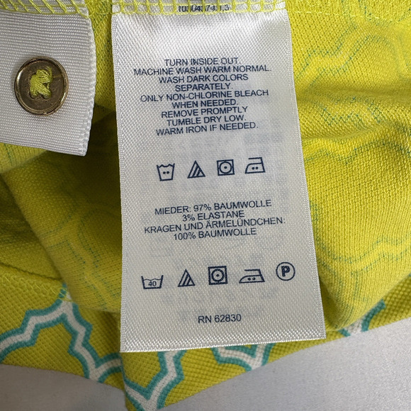 Lands'‎ End Women's Lime Geometric Print Polo Shirt Size XL Preppy Resort Tennis - Picture 7 of 11